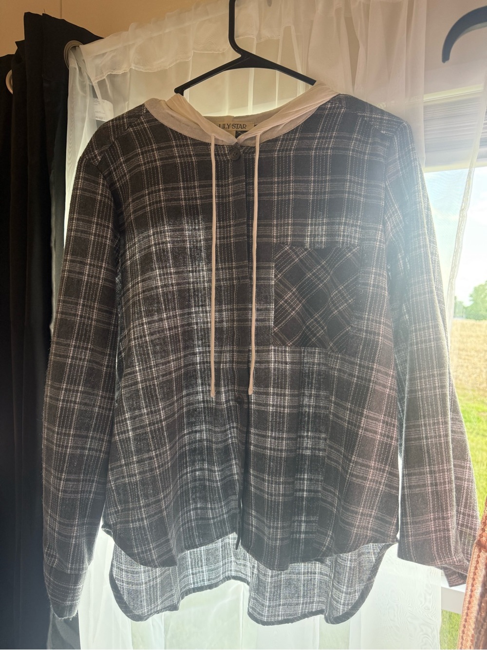 Amazon Black and White Plaid Hooded Cardigan